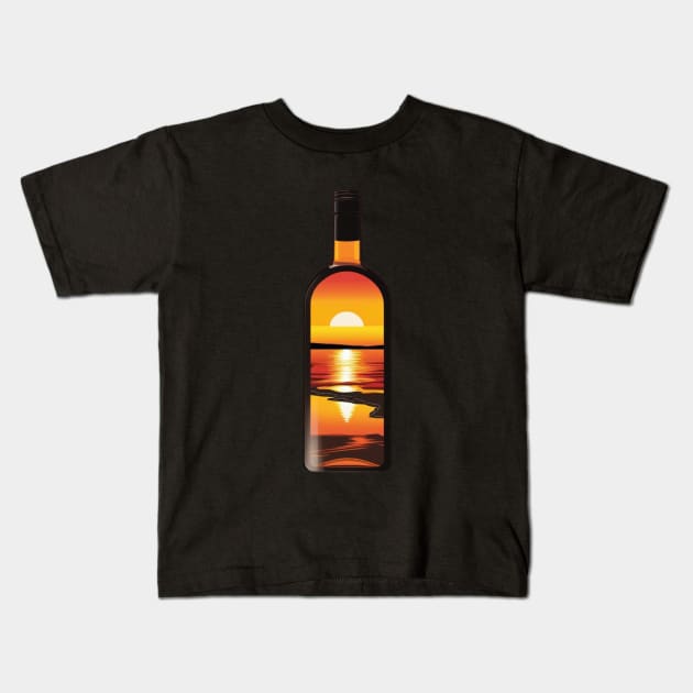 "Sunset Symphony: The Radiance of Bottle Glass" Kids T-Shirt by abdellahyousra